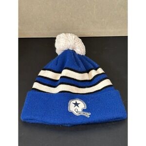 Dallas Cowboys Authentic Knit Beanie Hat Blue White Pom Pom Vintage Style K063M